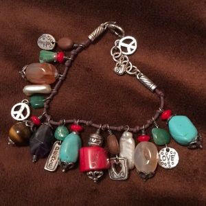 Brighton silver and brown chord charm bracelet